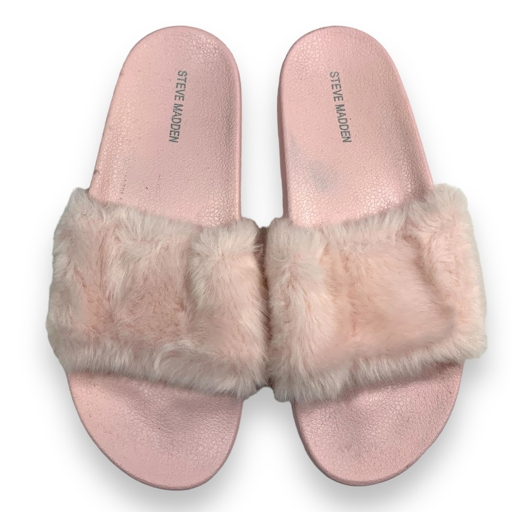 Steve Madden Softey Faux Fur Pink Slides Sandals
